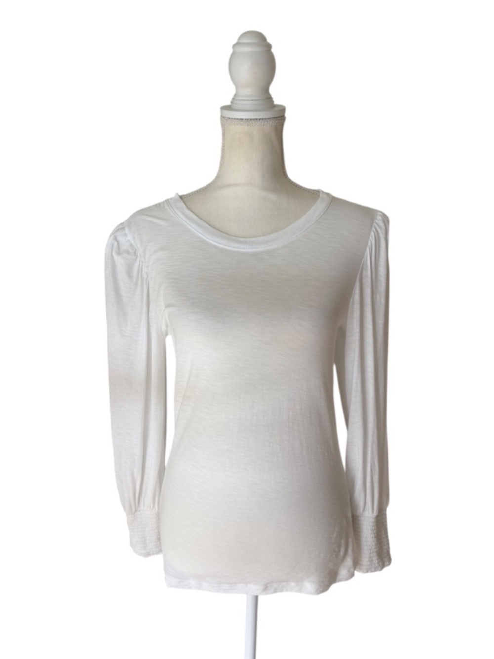 Nation LTD Loren Tee White Pima Cotton Puff Sleeve Smocked Cuff Top - Picture 2 of 16